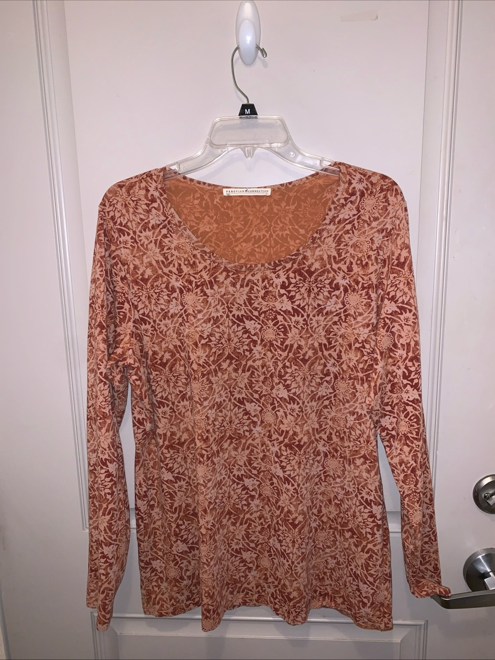 Peruvian Connection Women’s Brown Floral Long Sleeve Blouse Size XL